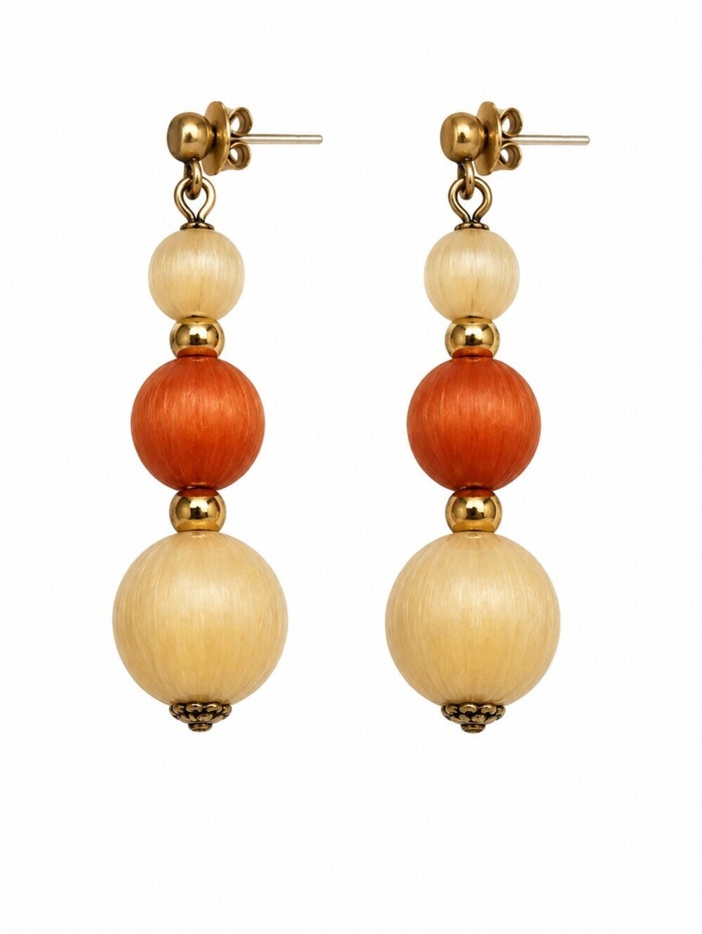 3/$30 Vintage Orange and Cream Thread Beaded Dangle Earrings